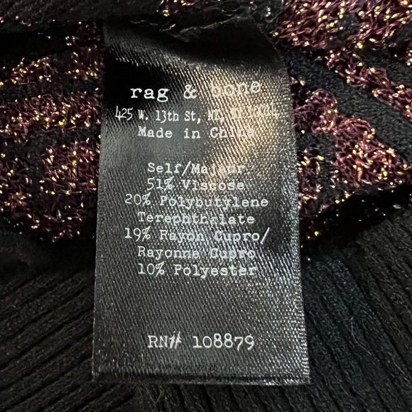 Rag & Bone Pullover Sweater Black Gold Pattern Long Sleeve Size Small - Picture 7 of 7
